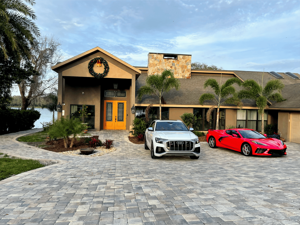 Finished paver driveway and walkway craftsmanship by American Pavers