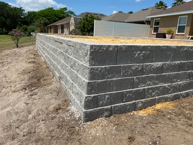 Completed block retaining wall, Central Florida